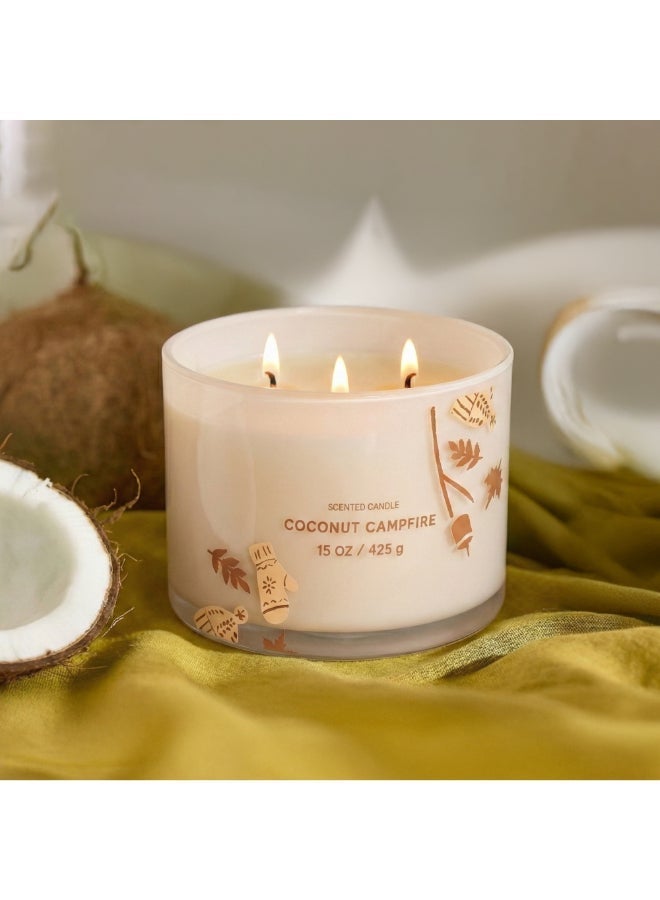 IRIS CELESTE Coconut Campfire Jar Candle 425grams - 3 wick Scented candle 15oz  | 50 hrs burn-time | Perfect for Gifting, Home Décor, Parties & Room Perfuming | Ideal for Living room and Office Décor - Image 1